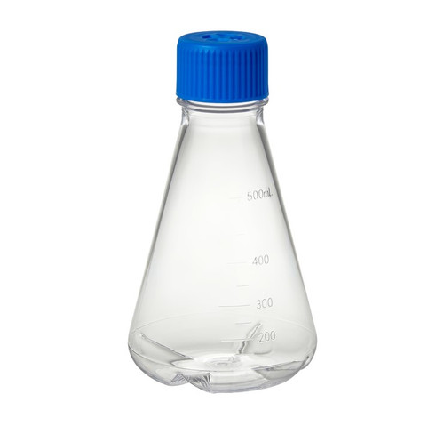 tri bio 500ml polycarbonate erlenmeyer flask with baffled bottom and 2 micron vented cap for growing cultures rnase and dnase free sterile individually wrapped 